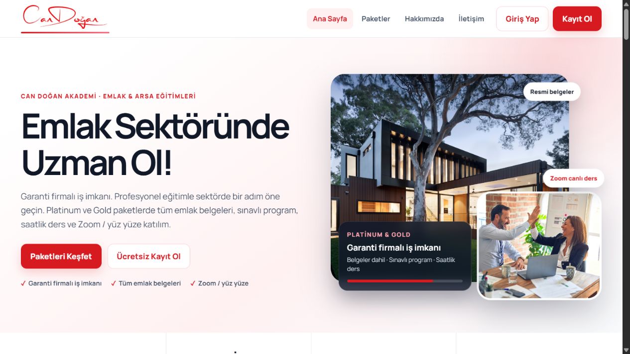 Can Doğan Akademi eğitim platformunun ana sayfa arayüzü